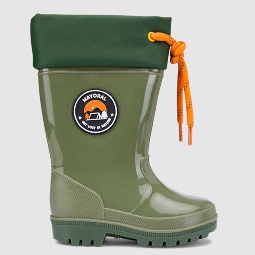 Mayoral Olive Green and Orange Kids Rain Boots
